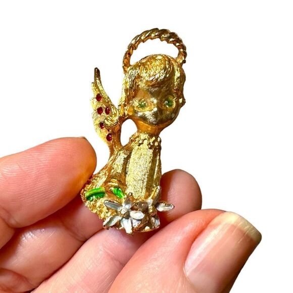 Vintage Lot Christmas Pins MYLU Cherub, Avon Christmas Basket, Stick Pin Plus - Picture 11 of 12